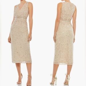 NWOT Mac Duggal Sequin Sleevess Midi beige nude Cocktail Dress sz 6